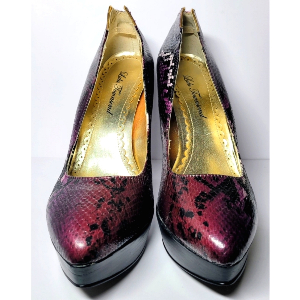 Lulu Townsend Purple Python Embossed Leather Platform Stiletto Heels Size 10M